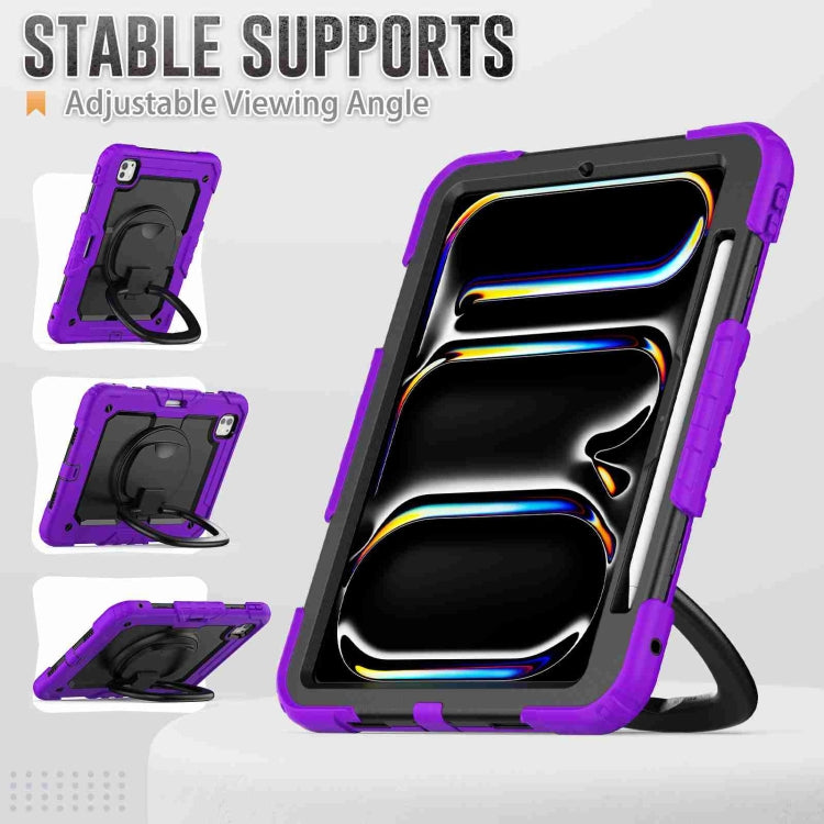 For iPad Pro 11 2024 Handle Silicone Hydric PC Tablet Case with Shoulder Strap(Purple)