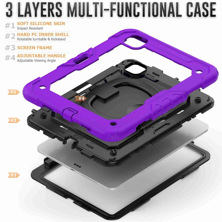 For iPad Pro 11 2024 Handle Silicone Hydric PC Tablet Case with Shoulder Strap(Purple)