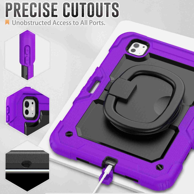 For iPad Pro 11 2024 Handle Silicone Hydric PC Tablet Case with Shoulder Strap(Purple)