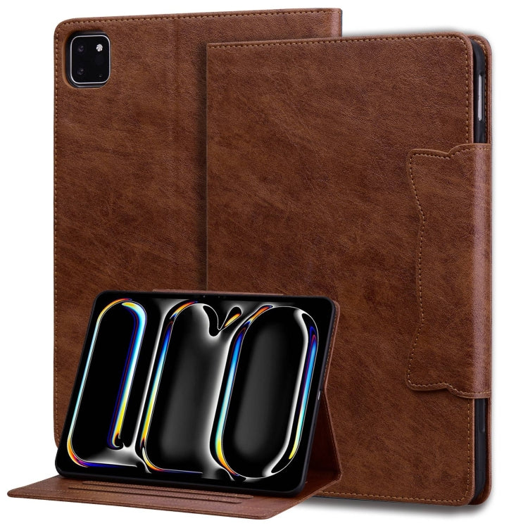 For iPad Pro 11 2024 Cat Buckle Leather Smart Tablet Case(Brown)