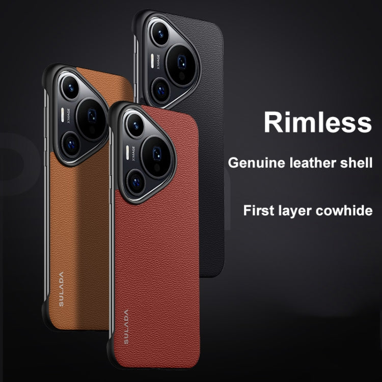 For Huawei Pura 70 Pro / 70 Pro+ SULADA Frameless Top Layer Cowhide Leather + PC Phone Case(Black)