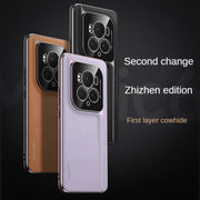 For Honor Magic6 Pro / Magic6 Ultimate SULADA Frameless Top Layer Cowhide Leather + PC Phone Case(Black)