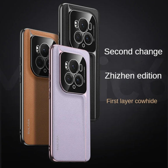 For Honor Magic6 Pro / Magic6 Ultimate SULADA Frameless Top Layer Cowhide Leather + PC Phone Case(Black)