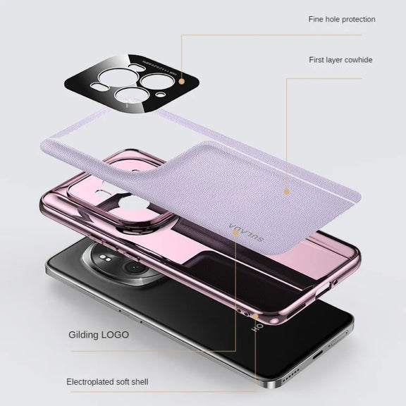 For Honor Magic6 Pro / Magic6 Ultimate SULADA Frameless Top Layer Cowhide Leather + PC Phone Case(Black)