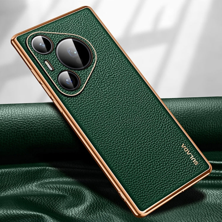 For Huawei Pura 70 Pro SULADA TPU + Litchi Texture Leather Phone Case(Green)
