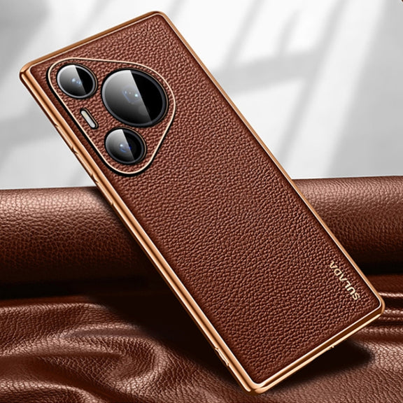 For Huawei Pura 70 SULADA TPU + Litchi Texture Leather Phone Case(Brown)