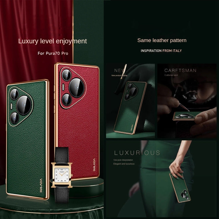 For Huawei Pura 70 SULADA TPU + Litchi Texture Leather Phone Case(Green)