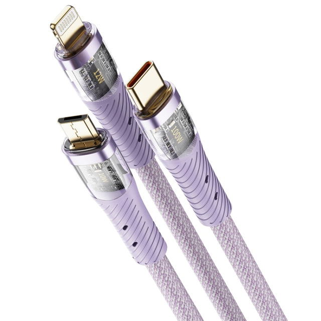 ROCK G20 1.5m 100W 3 in 1 USB-C / Type-C Fast Charging Data Cable(Purple)
