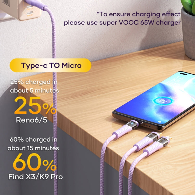 ROCK G20 1.5m 100W 3 in 1 USB-C / Type-C Fast Charging Data Cable(Black)