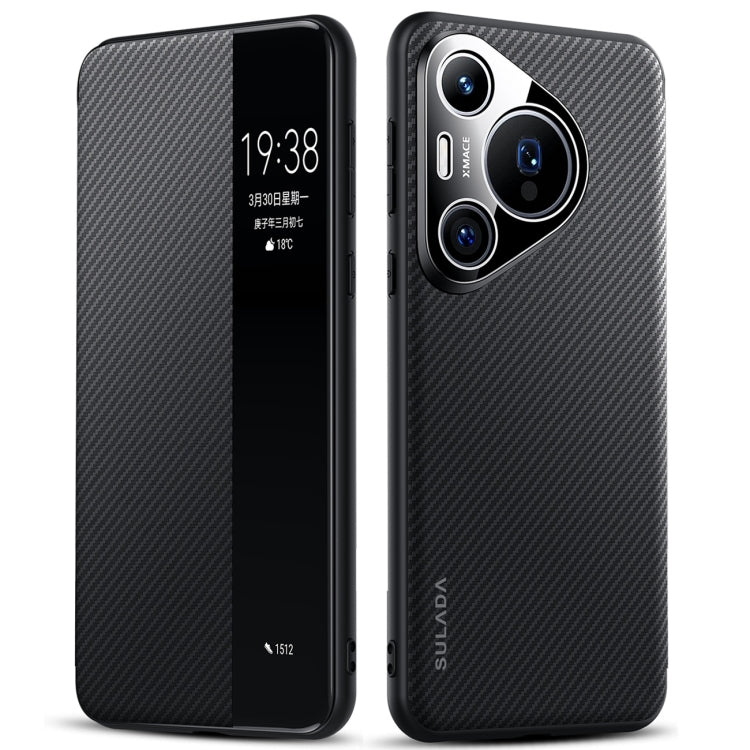 For Huawei Pura 70 Pro SULADA Kevlar 600D Texture Smart Window Leather Phone Case(Black)