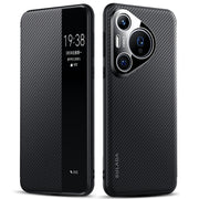 For Huawei Pura 70 Pro SULADA Kevlar 600D Texture Smart Window Leather Phone Case(Black)