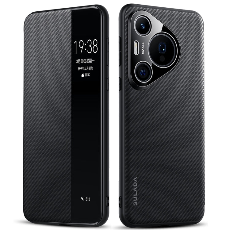 For Huawei Pura 70 SULADA Kevlar 600D Texture Smart Window Leather Phone Case(Black)