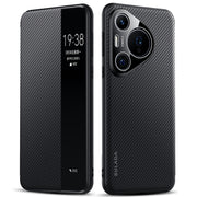 For Huawei Pura 70 SULADA Kevlar 600D Texture Smart Window Leather Phone Case(Black)