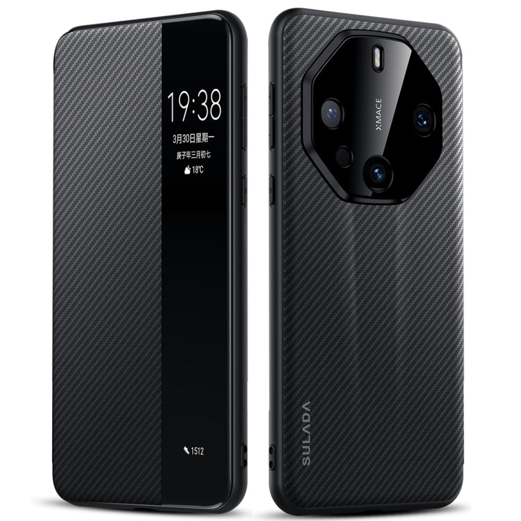 For Huawei Mate 60 RS Ultimate SULADA Kevlar 600D Texture Smart Window Leather Phone Case(Black)