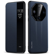 For Huawei Mate 60 RS Ultimate SULADA Kevlar 600D Texture Smart Window Leather Phone Case(Blue)