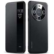 For Huawei Mate 60 Pro SULADA Kevlar 600D Texture Smart Window Leather Phone Case(Black)