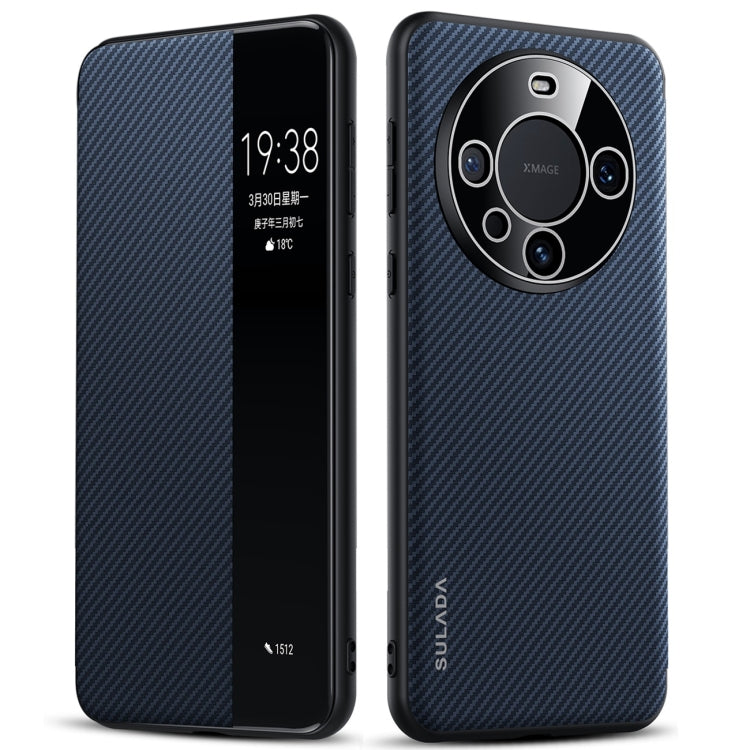 For Huawei Mate 60 SULADA Kevlar 600D Texture Smart Window Leather Phone Case(Blue)