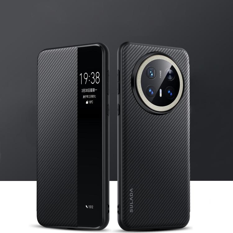 For Huawei Mate 70 Pro / Mate 70 Pro+ SULADA Kevlar 600D Texture Smart Window Leather Phone Case(Black)