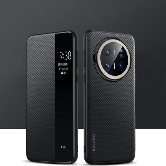 For Huawei Mate 70 Pro / Mate 70 Pro+ SULADA Kevlar 600D Texture Smart Window Leather Phone Case(Black)