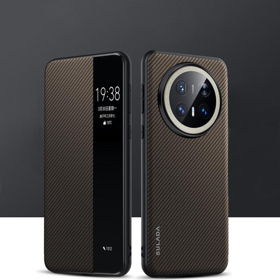 For Huawei Mate 70 Pro / Mate 70 Pro+ SULADA Kevlar 600D Texture Smart Window Leather Phone Case(Brown)