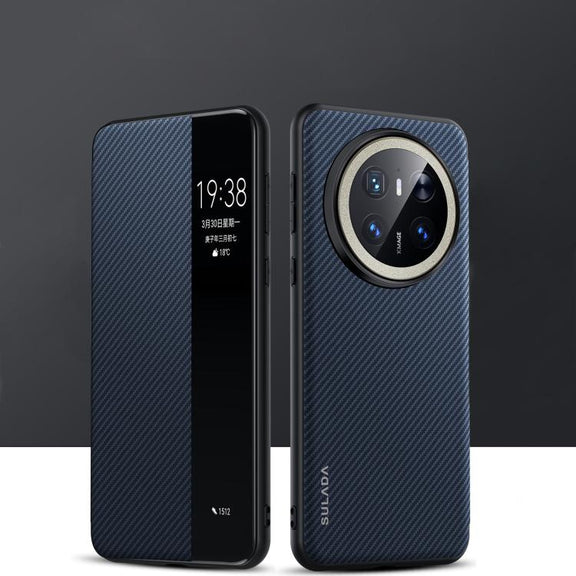 For Huawei Mate 70 SULADA Kevlar 600D Texture Smart Window Leather Phone Case(Blue)