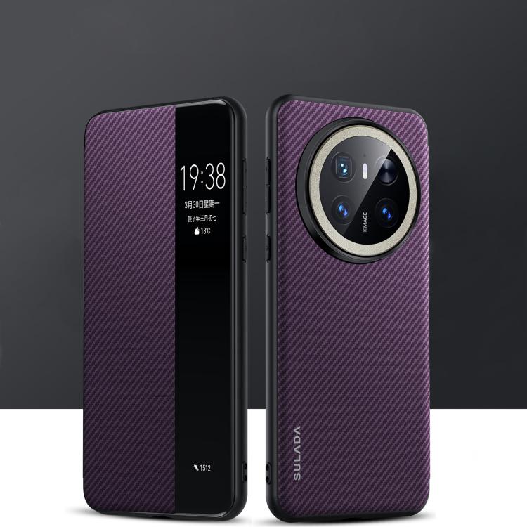 For Huawei Mate 70 SULADA Kevlar 600D Texture Smart Window Leather Phone Case(Purple)