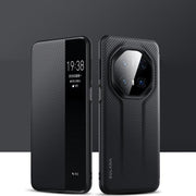 For Huawei Mate 70 RS Ultimate SULADA Kevlar 600D Texture Smart Window Leather Phone Case(Black)