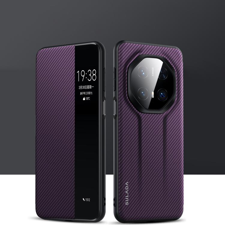 For Huawei Mate 70 RS Ultimate SULADA Kevlar 600D Texture Smart Window Leather Phone Case(Purple)