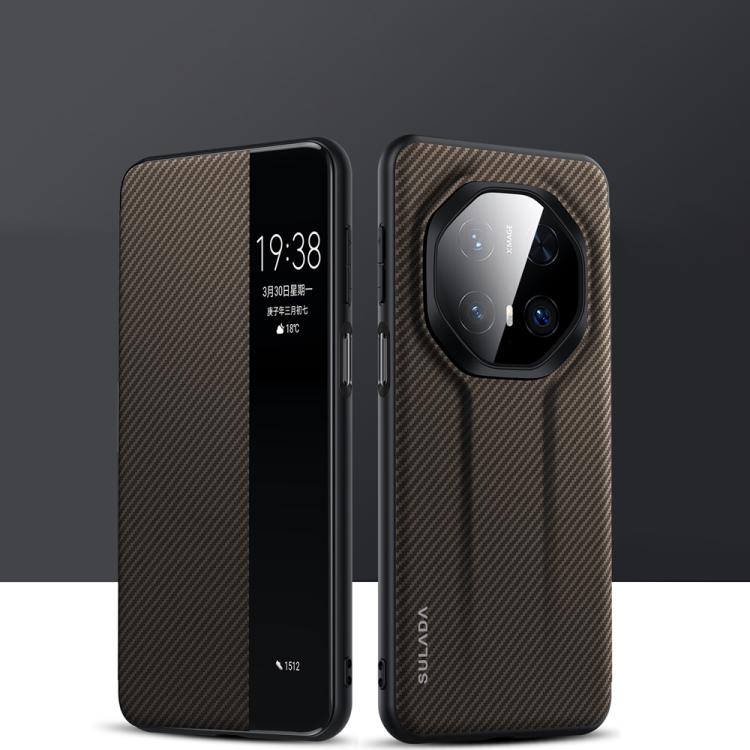 For Huawei Mate 70 RS Ultimate SULADA Kevlar 600D Texture Smart Window Leather Phone Case(Brown)