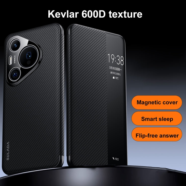 For Huawei Mate 70 Pro / Mate 70 Pro+ SULADA Kevlar 600D Texture Smart Window Leather Phone Case(Blue)