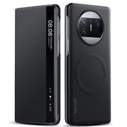 For Huawei Mate X3 SULADA Kevlar 600D Texture Smart Window Leather Phone Case(Black)
