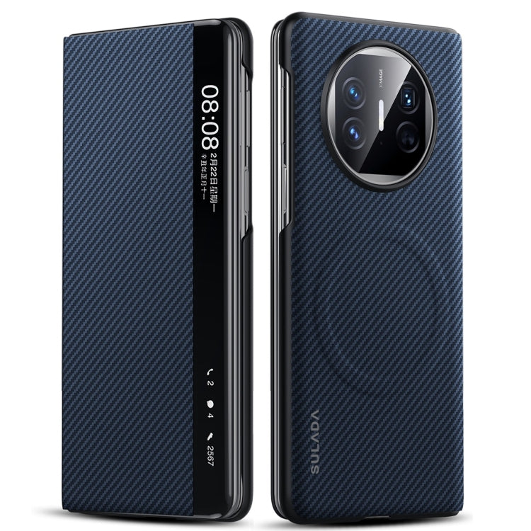 For Huawei Mate X5 SULADA Kevlar 600D Texture Smart Window Leather Phone Case(Blue)