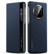 For Huawei Mate X5 SULADA Kevlar 600D Texture Smart Window Leather Phone Case(Blue)