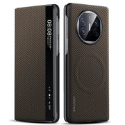 For Huawei Mate X5 SULADA Kevlar 600D Texture Smart Window Leather Phone Case(Brown)