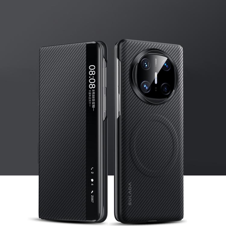 For Huawei Mate X6 SULADA Kevlar 600D Texture Smart Window Leather Phone Case(Black)