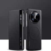 For Huawei Mate X6 SULADA Kevlar 600D Texture Smart Window Leather Phone Case(Black)