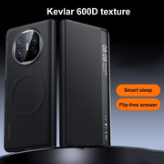 For Huawei Mate X3 SULADA Kevlar 600D Texture Smart Window Leather Phone Case(Blue)