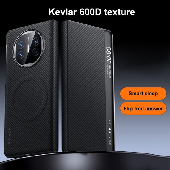 For Huawei Mate X3 SULADA Kevlar 600D Texture Smart Window Leather Phone Case(Blue)
