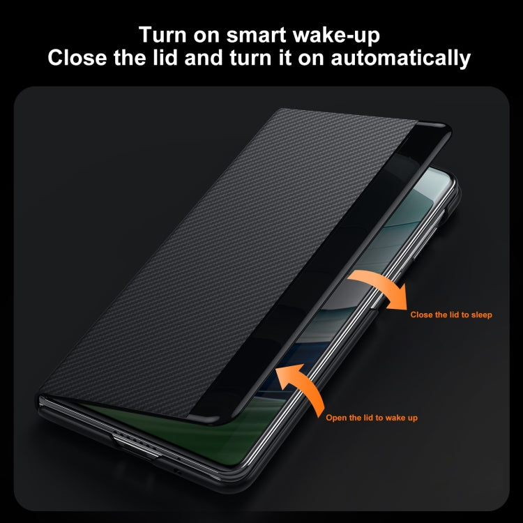 For Huawei Mate X3 SULADA Kevlar 600D Texture Smart Window Leather Phone Case(Blue)