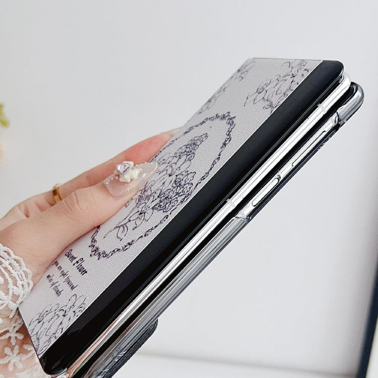 For Huawei Mate X5 / X2 Sketching Flowers Flip Leather Phone Case(Black)