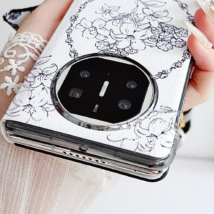 For Huawei Mate X5 / X2 Sketching Flowers Flip Leather Phone Case(Black)