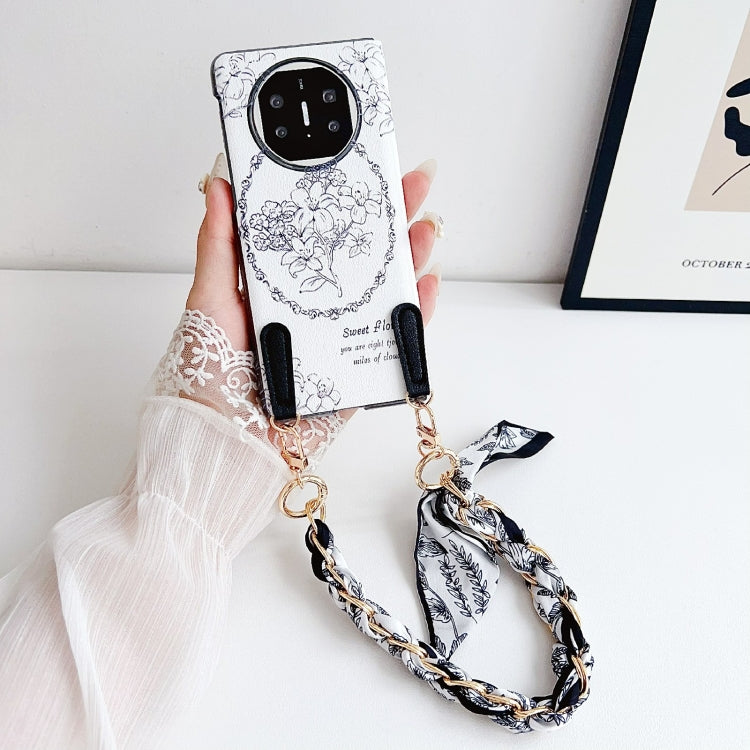 For Huawei Mate X5 / X2 Sketching Flowers Flip Leather Phone Case with Bracelet(Black)