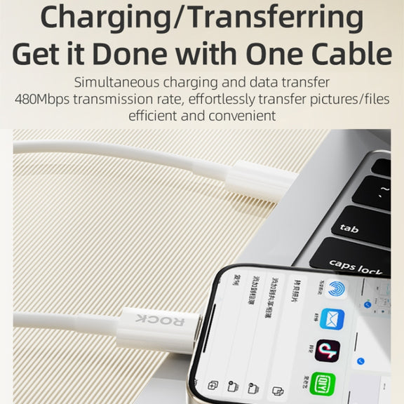 ROCK P8 Prime Series 1m USB-C / Type-C Fast Charging Data Cable, Interface:PD27W 8 Pin(White)