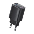 USAMS CC229 30W USB+USB-C / Type-C Dual Port GaN Digital Display Charger, Specifications: EU Plug(Black) - free shipping - PMC TechLife - Order now!