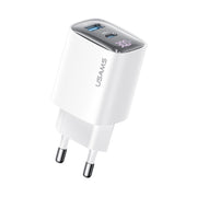 USAMS CC229 30W USB+USB-C / Type-C Dual Port GaN Digital Display Charger, Specifications: EU Plug(White)