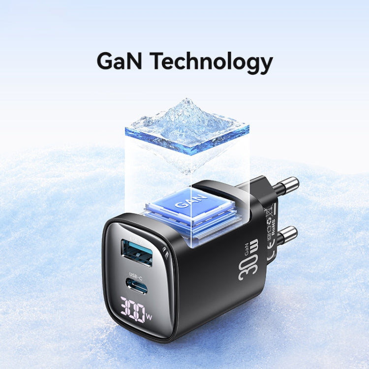 USAMS CC229 30W USB+USB-C / Type-C Dual Port GaN Digital Display Charger, Specifications: EU Plug(White)