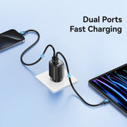 USAMS CC229 30W USB+USB-C / Type-C Dual Port GaN Digital Display Charger, Specifications: EU Plug(White)