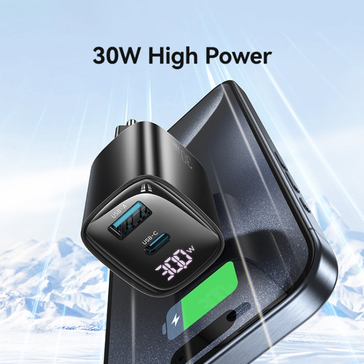 USAMS CC229 30W USB+USB-C / Type-C Dual Port GaN Digital Display Charger, Specifications: EU Plug(White)