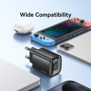 USAMS CC229 30W USB+USB-C / Type-C Dual Port GaN Digital Display Charger, Specifications: EU Plug(White)