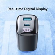 USAMS CC230 30W USB+USB-C / Type-C Dual Port GaN Digital Display Charger, Specifications: US Plug(White)